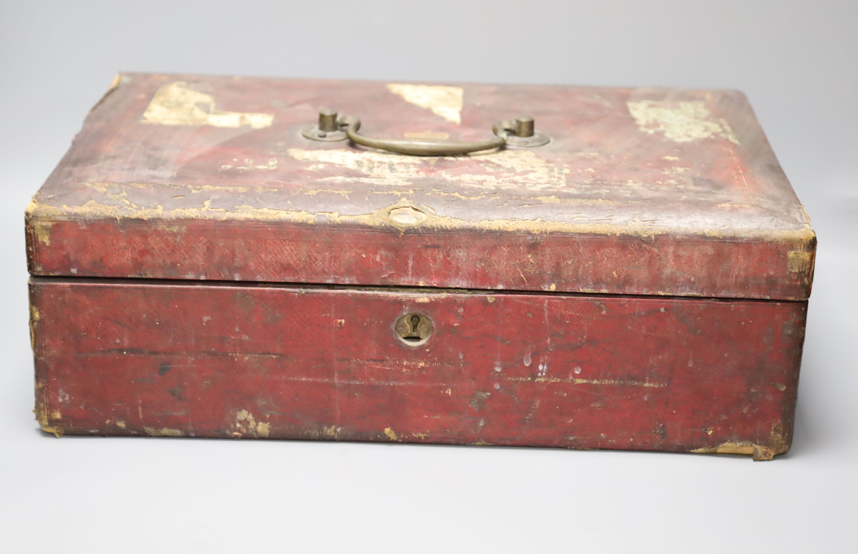 A Wickwar & Co red leather despatch box, length 45cm